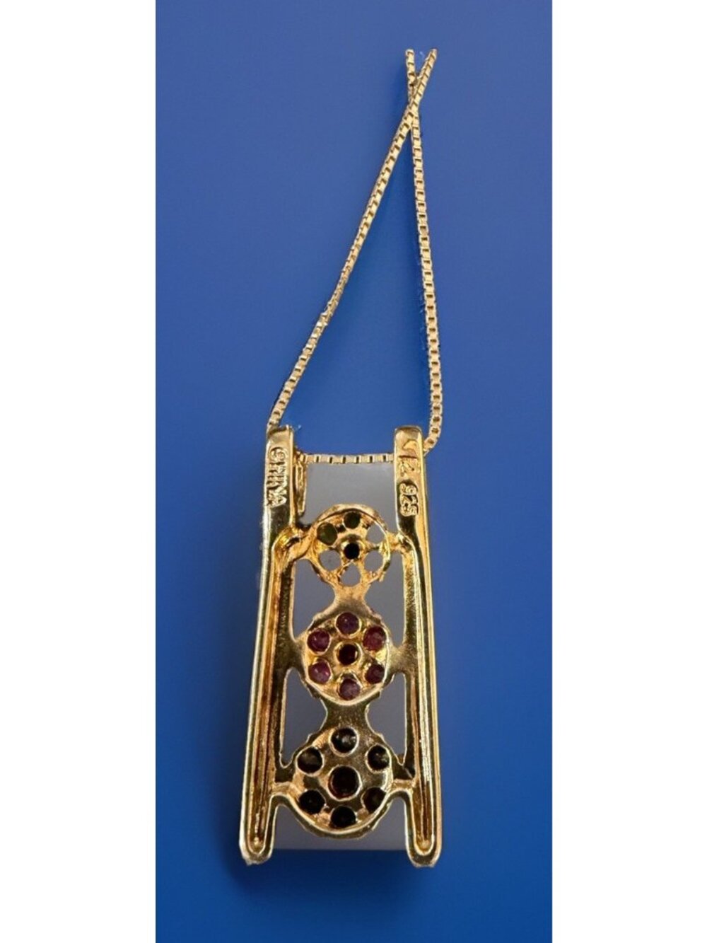 Sterling Silver 925 Gold Vermeil Sapphire Emerald Garnet Pendant Necklace Tested - Picture 3 of 5